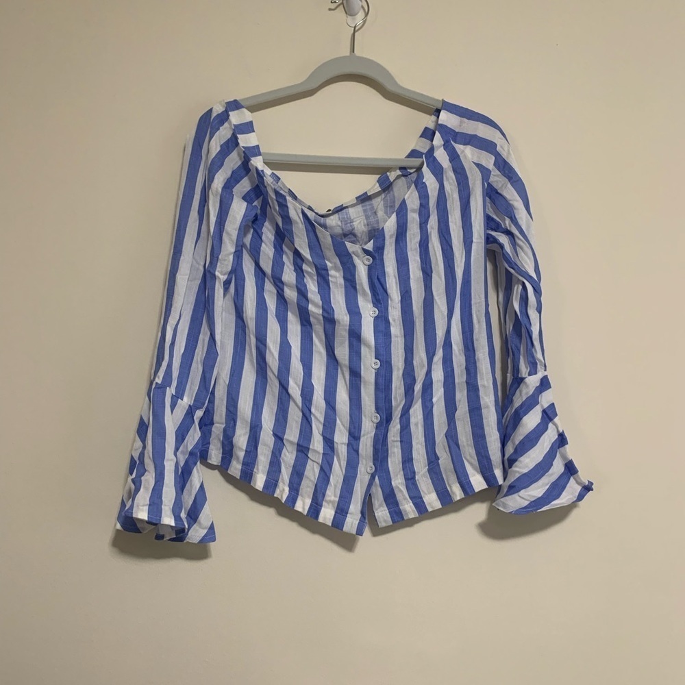 Nasty gal blue and white stripped off the shoulder top